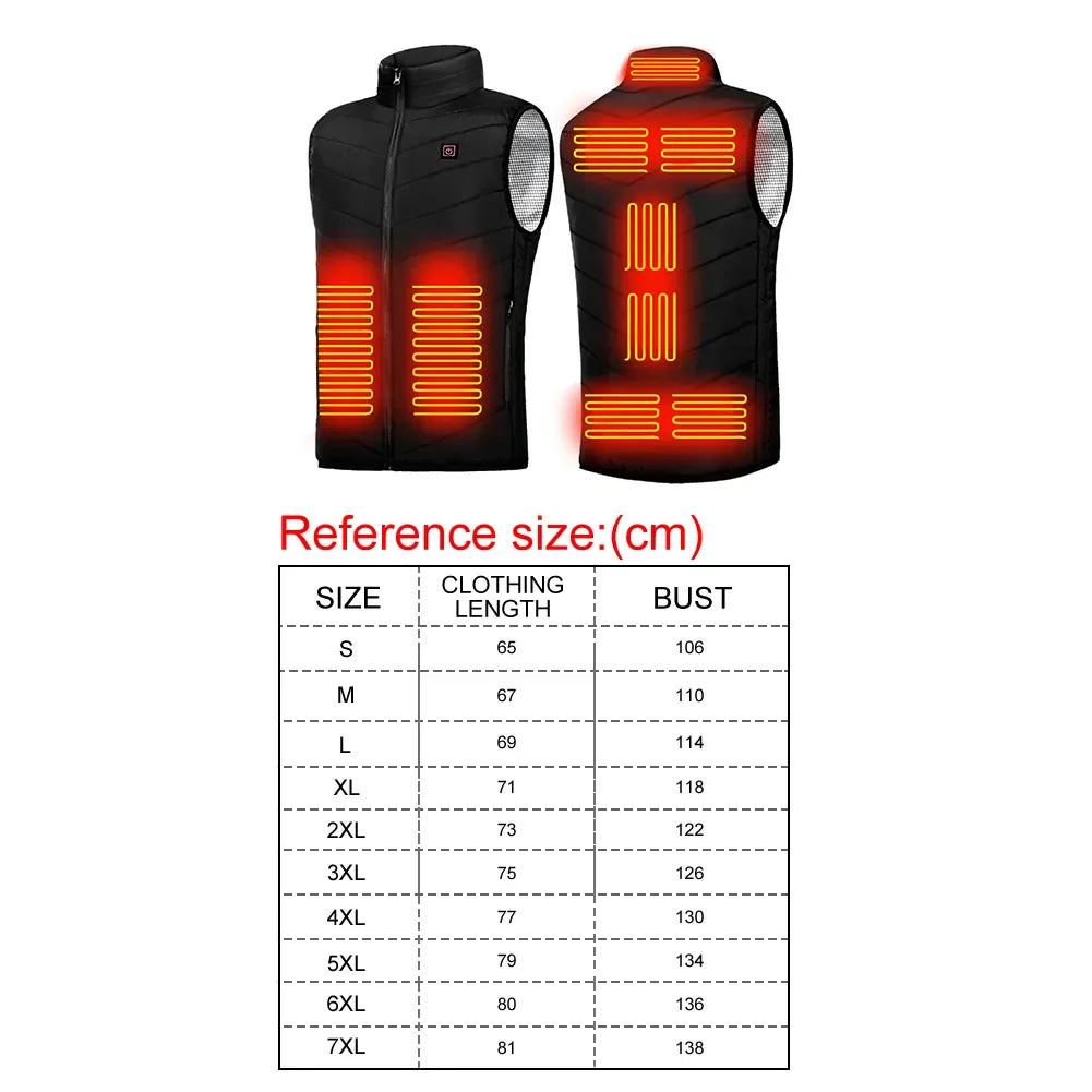 9 Heated Vest Zones Electric Heated Jackets Men's Winter Jacket Outdoor Sportswear USB Winter Heating Vest Thermal Clothing