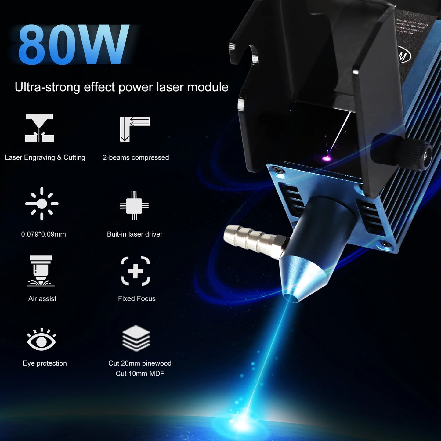 AENBUSLM 40W 80W Laser Module 450nm TTL/PWM Laser Head CNC Laser Engraving Laser Cutting Woodworking Tools Air Assist for Laser