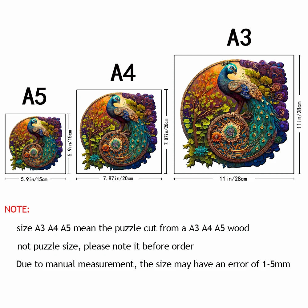 Adult Animal Wooden Puzzle Round Peacock and Bird Wooden Puzzle Children's Puzzle Toy Festival Gift A3 A4 A5 Multi Size Puzzle