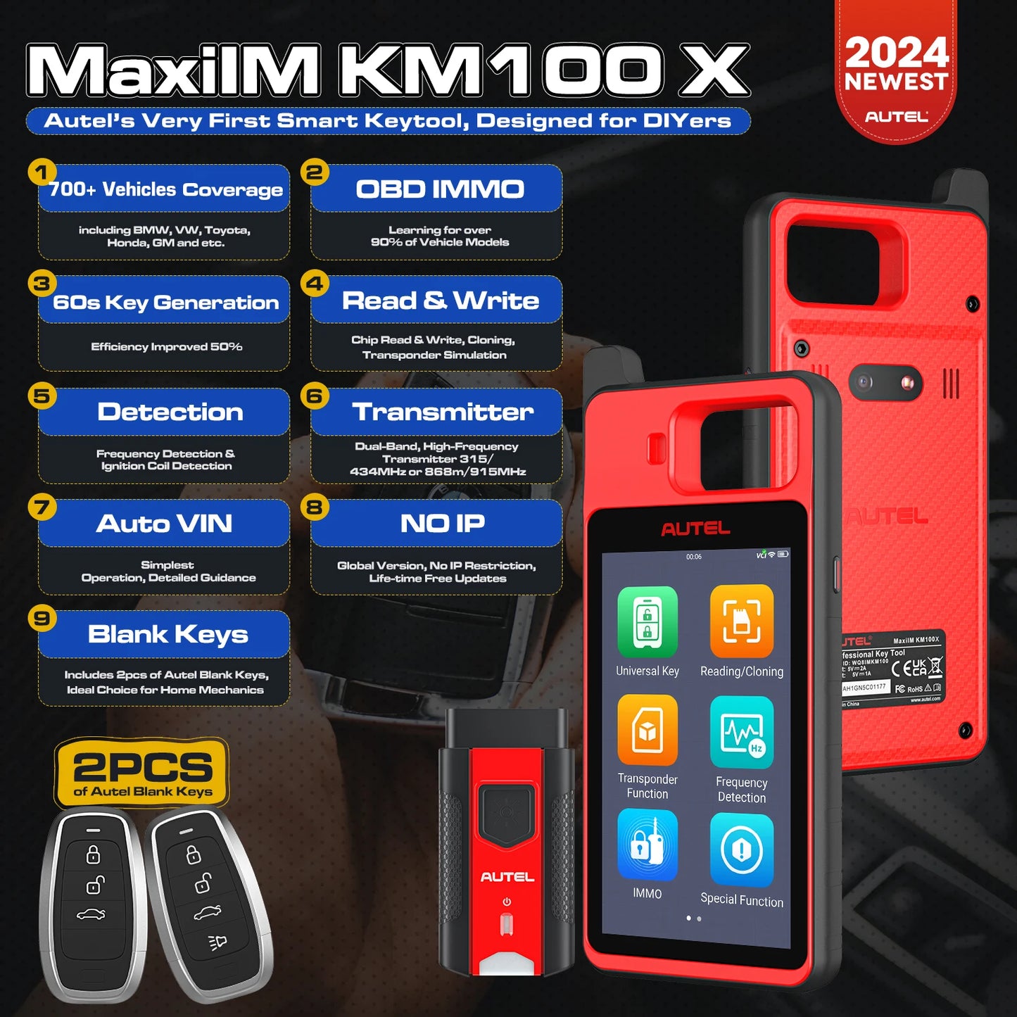 Autel MaxiIM KM100 Key Fob Programmer Immobilizer Tool Key Creation IMMO Learning Chip Read Cloning Frequency Detection PK IM508