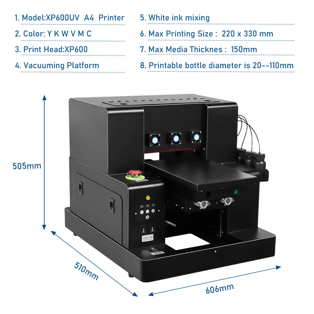 Automatic A4 UV Flatbed Printer For EPSON XP600 Print head with Bottle Holder For Bottle Phone Case A4 UV DTF Printing Machine