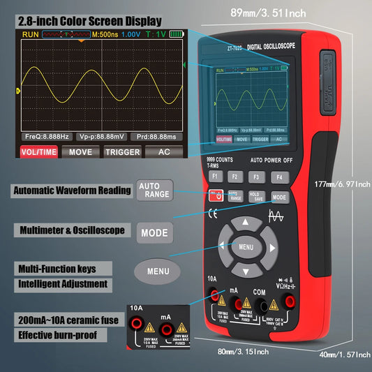 BSIDE ZT702S Professional Digital Multimeter Handheld Oscilloscope Electrician Tester Ammeter Voltmeter Current Cap Ohm Meter