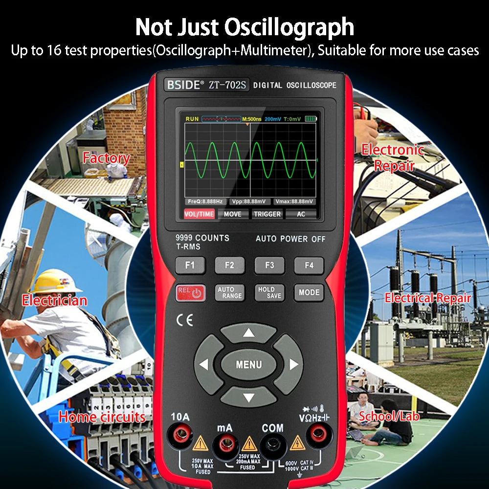 BSIDE ZT702S Professional Digital Multimeter Handheld Oscilloscope Electrician Tester Ammeter Voltmeter Current Cap Ohm Meter