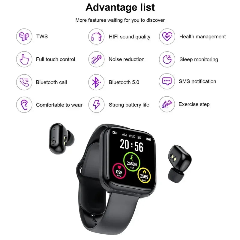 Best Seller X5 Smart Watch Bluetooth Earphones Waterproof 2 in 1 Smart Watch With Earbuds