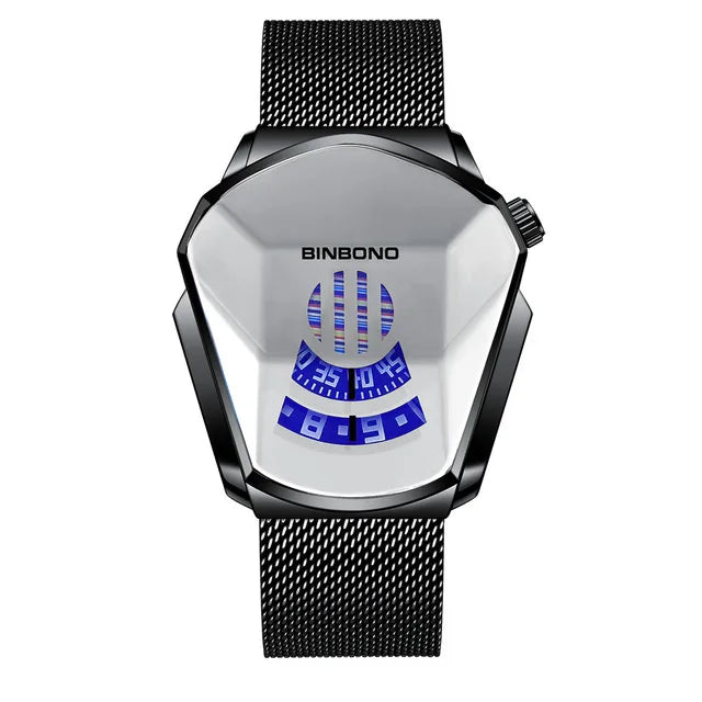 Binbond Popular Fashion Motorcycle Concept Men's Quartz Watch Luminous Steel Band Mesh Watch Touch Screen black technology watch