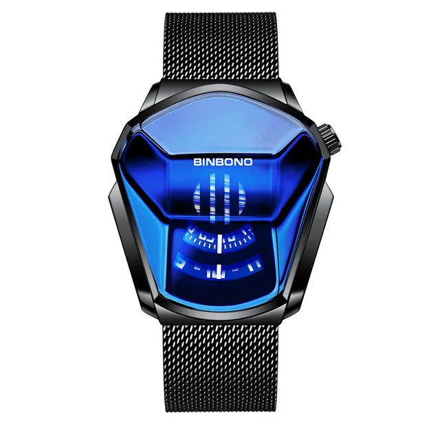 Binbond Popular Fashion Motorcycle Concept Men's Quartz Watch Luminous Steel Band Mesh Watch Touch Screen black technology watch