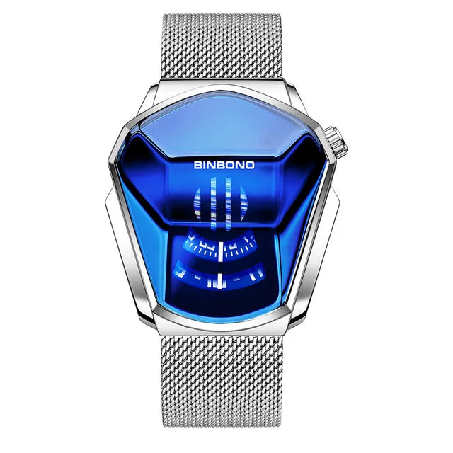 Binbond Popular Fashion Motorcycle Concept Men's Quartz Watch Luminous Steel Band Mesh Watch Touch Screen black technology watch