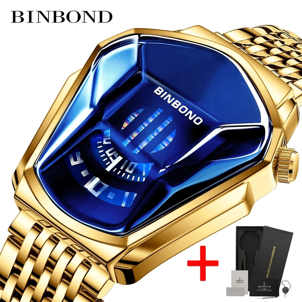 Binbond Popular Fashion Motorcycle Concept Men's Quartz Watch Luminous Steel Band Mesh Watch Touch Screen black technology watch