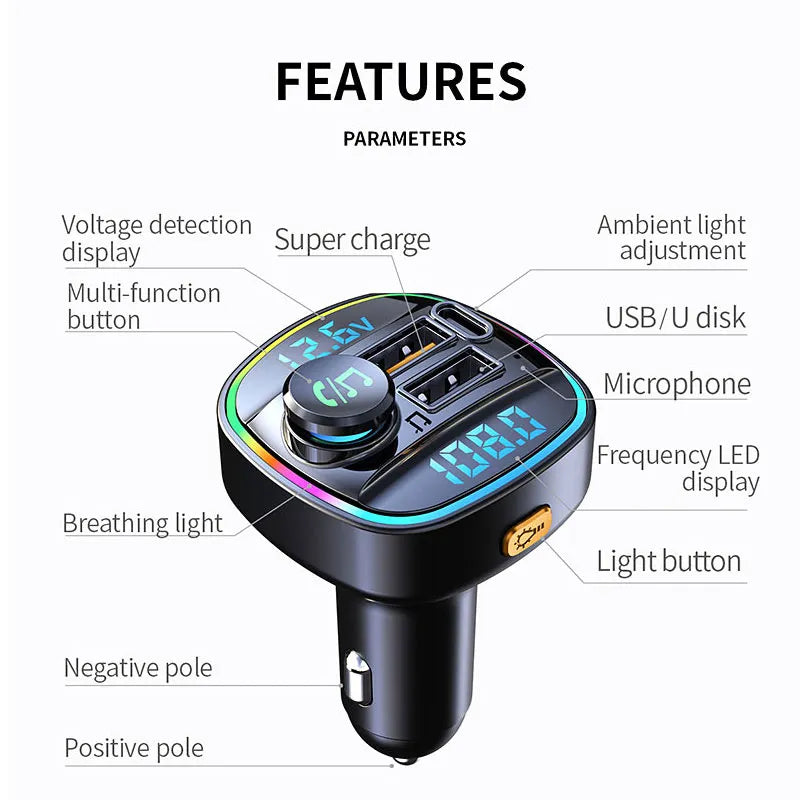 Bluetooth 5.0 FM Transmitter Handsfree Car Radio Modulator MP3 Player With 22.5W USB Super Quick Charge Adapter for Car