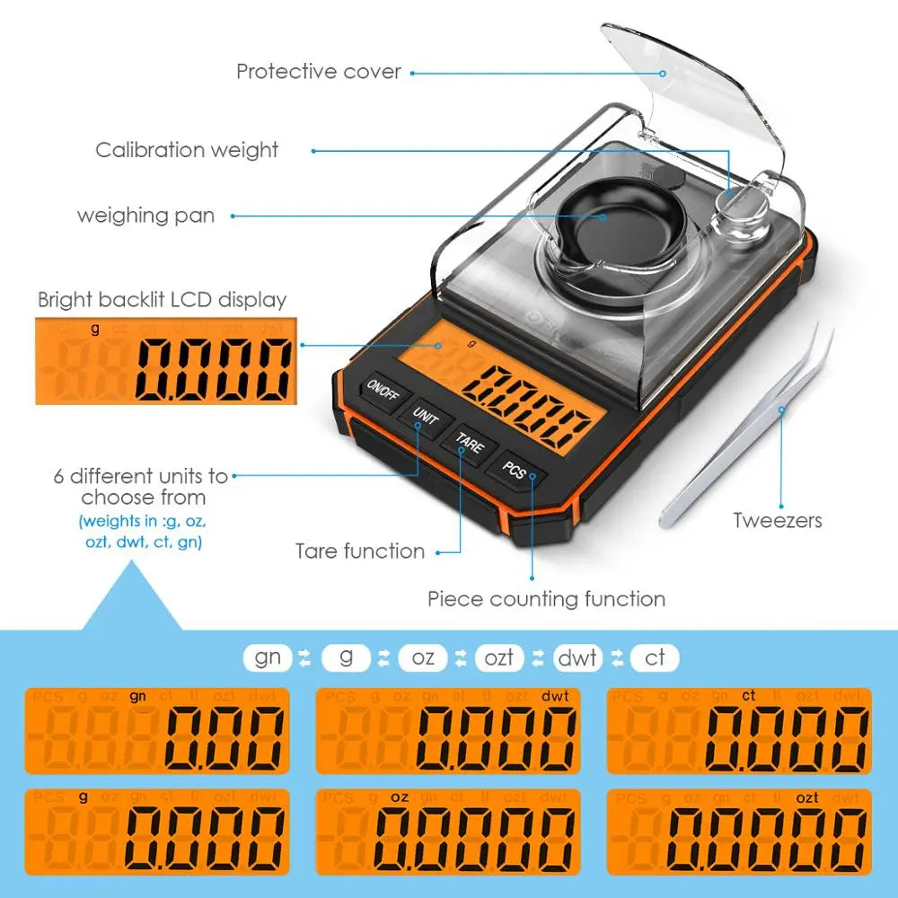 Brifit Electronic Digital Scale 0.001g/50gMini Scale Precision Professional Pocket Scale Milligram with 50g Calibration Weights