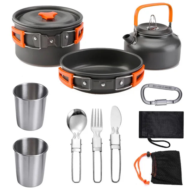 Camping Cookware Kit Outdoor Aluminum Lightweight Equipment Camping Cooking Kit For Traveling Trekking Hiking Supplies