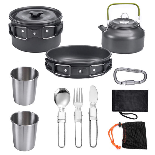 Camping Cookware Kit Outdoor Aluminum Lightweight Equipment Camping Cooking Kit For Traveling Trekking Hiking Supplies