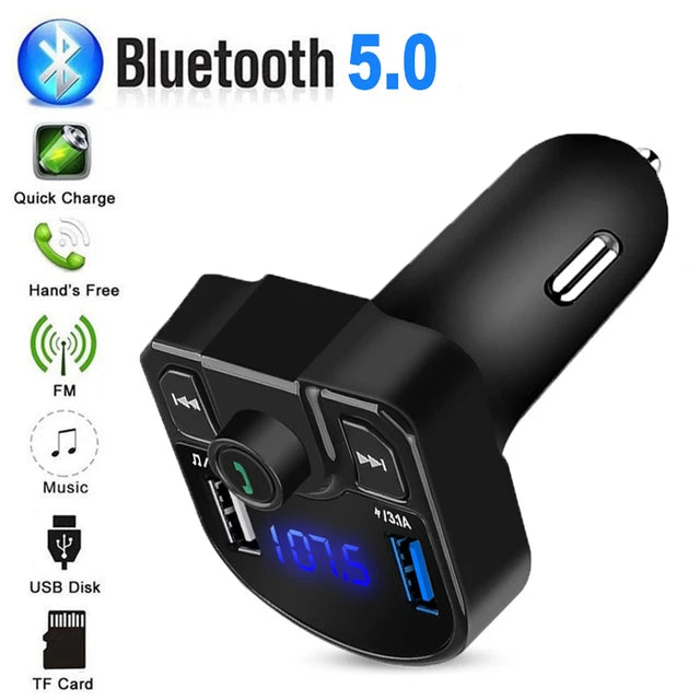 Car Kit Audio MP3 Modulator Car FM Transmitter Bluetooth 5.0 Handsfree 2.1A Player Audio Receiver 2 USB Fast Charger For iPhone