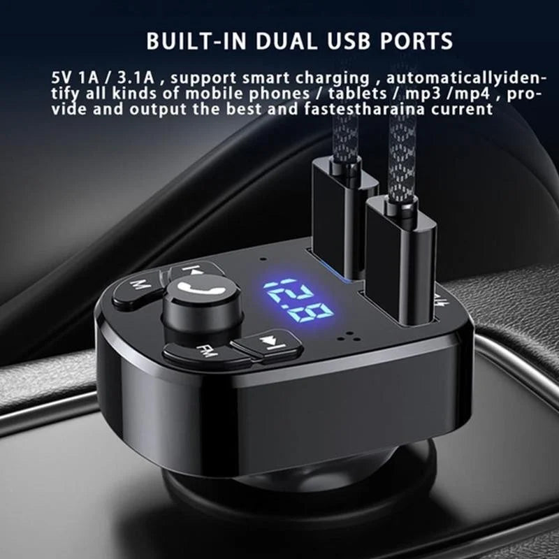 Car Kit Audio MP3 Modulator Car FM Transmitter Bluetooth 5.0 Handsfree 2.1A Player Audio Receiver 2 USB Fast Charger For iPhone