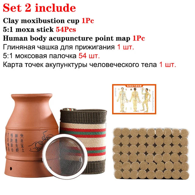 Ceramic Moxibustion Jar Muscle Relax Body Relaxation Moxa Therapy Warm Massager Clay Gua Sha Scraper Cup Natural Wormwood