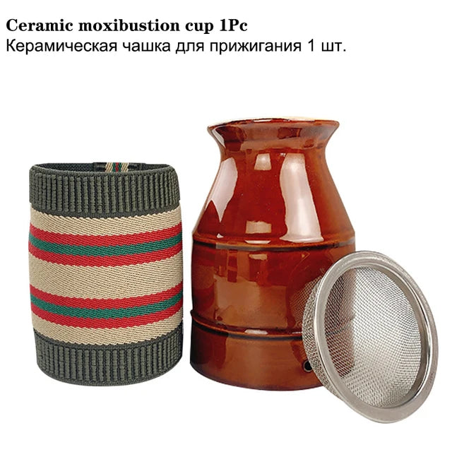 Ceramic Moxibustion Jar Muscle Relax Body Relaxation Moxa Therapy Warm Massager Clay Gua Sha Scraper Cup Natural Wormwood