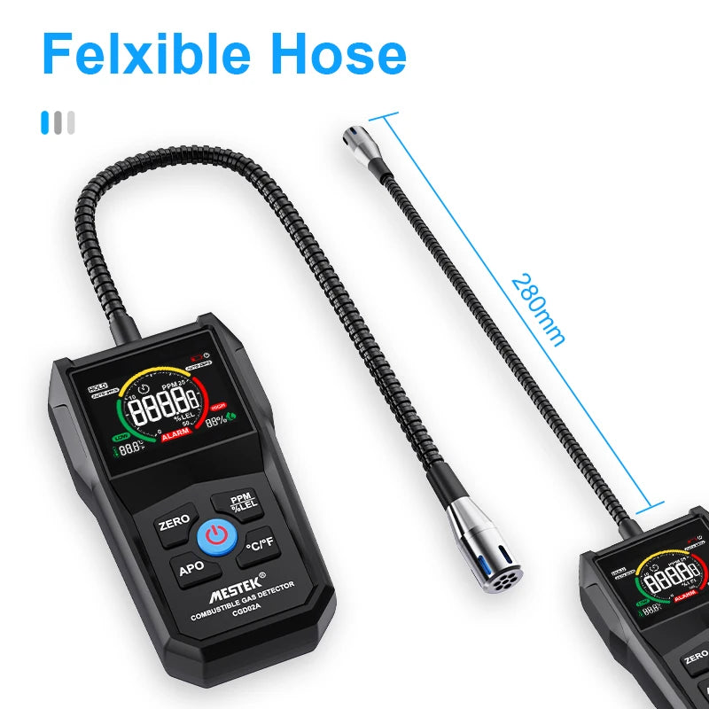 Combustible Gas Leak Detector Natural Gas Detector LEL PPM Flammable Methane LPG Alcohol Analyzer Buzzer Alarm with Flex Probe