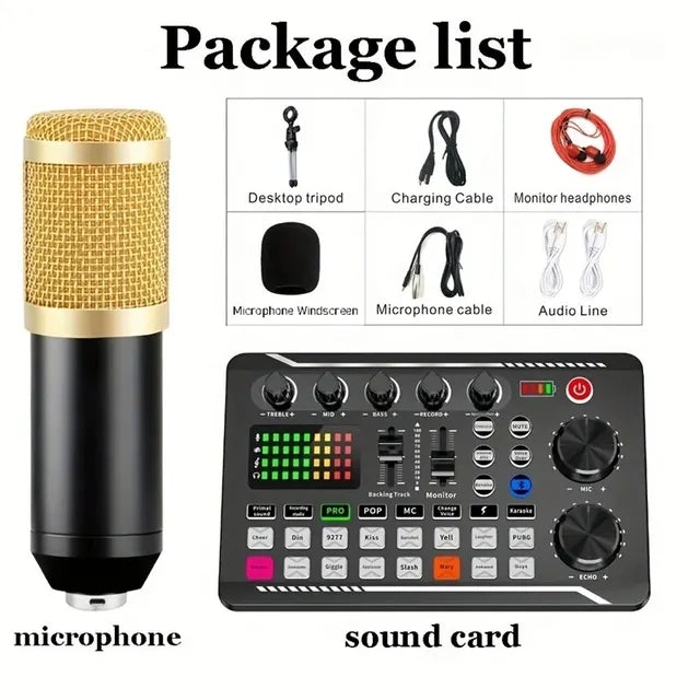 DJ Equipment Microphone Sound Card Console Studio Sound Card Kit Cable Phone Mixing Computer Live Voice Mixer F998 Sound Card