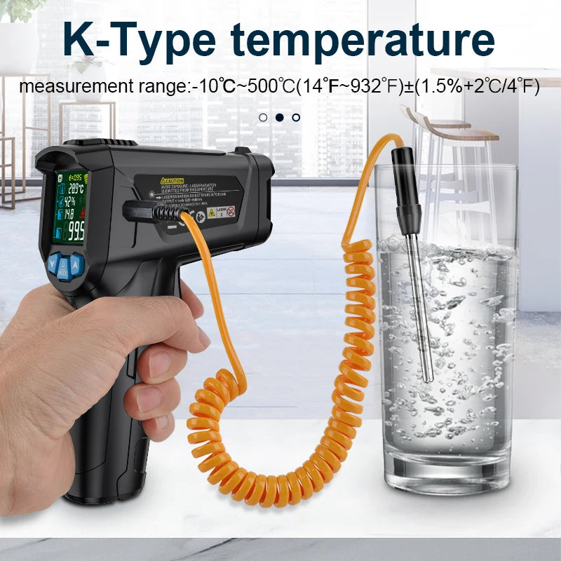 Digital Infrared Thermometer Laser Temperature Meter Non-contact Pyrometer Imager Hygrometer IR Termometro Color LCD Light Alarm