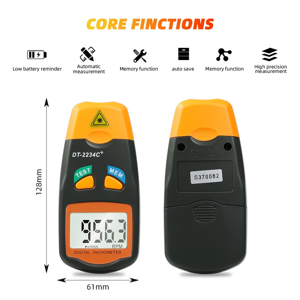 Дт2234Ц+ ручни ЛЦД дигитални мини бесконтактни ласерски фото тахометар са кесом Мерач броја обртаја у минути Алат за мерење брзине брзиномера 