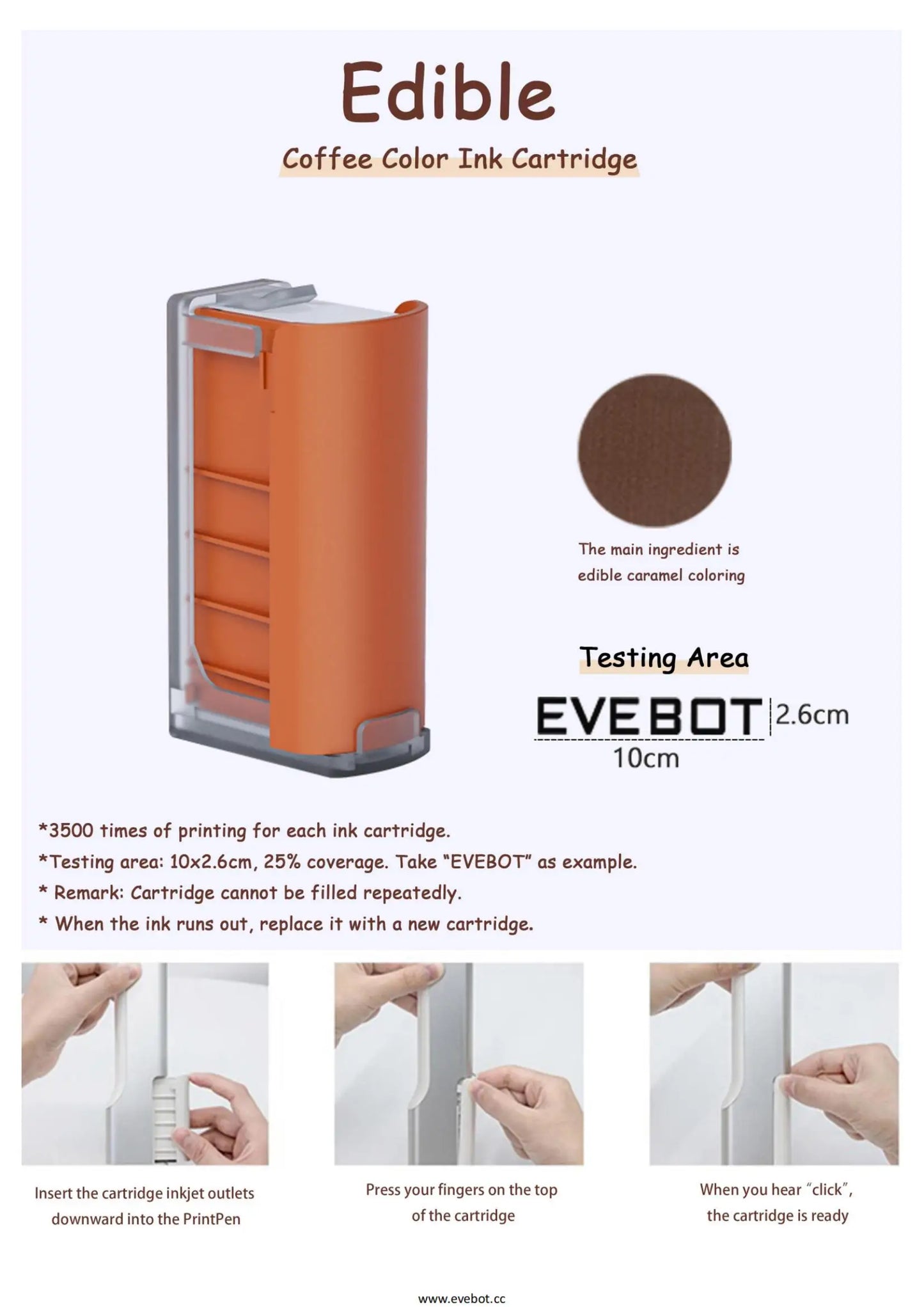 EVEBOT Handheld Food Printer Edible Ink PrintLab APP Print Range 26*100MM Coffee Pattern Portable Printpen DIY Custom Printing