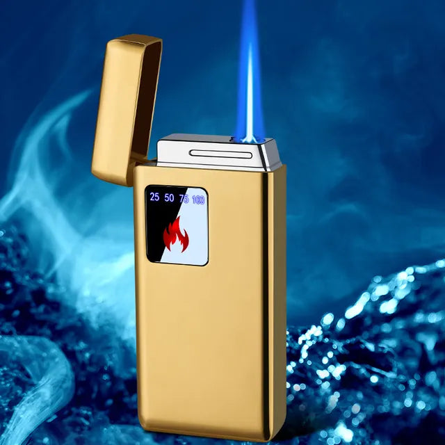 Electricity Blue Flame Ice Plating  Digital Display Power Touch Sensor Windproof Jet Cigar Torch Lighter Without Gas