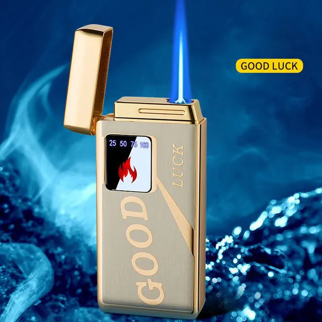 Electricity Blue Flame Ice Plating  Digital Display Power Touch Sensor Windproof Jet Cigar Torch Lighter Without Gas