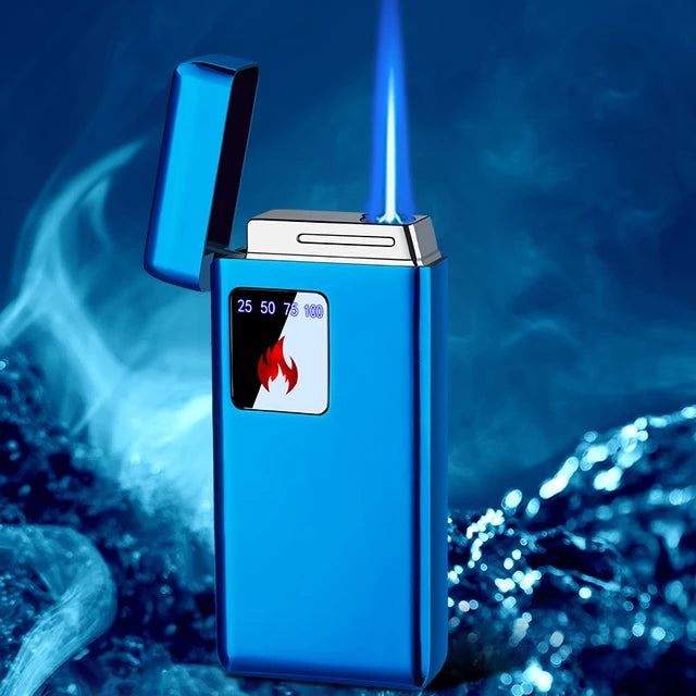 Electricity Blue Flame Ice Plating  Digital Display Power Touch Sensor Windproof Jet Cigar Torch Lighter Without Gas