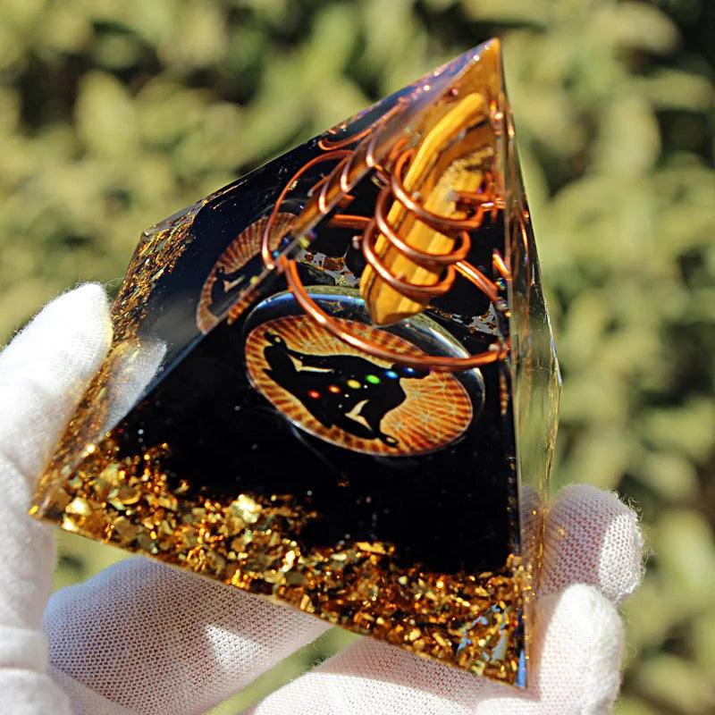 Energy Pyramid Orgonite Reiki Yellow Tiger Eye Hexagon Column Healing Crystals Chakra Tool Ornaments Resin Stones Craft 6CM