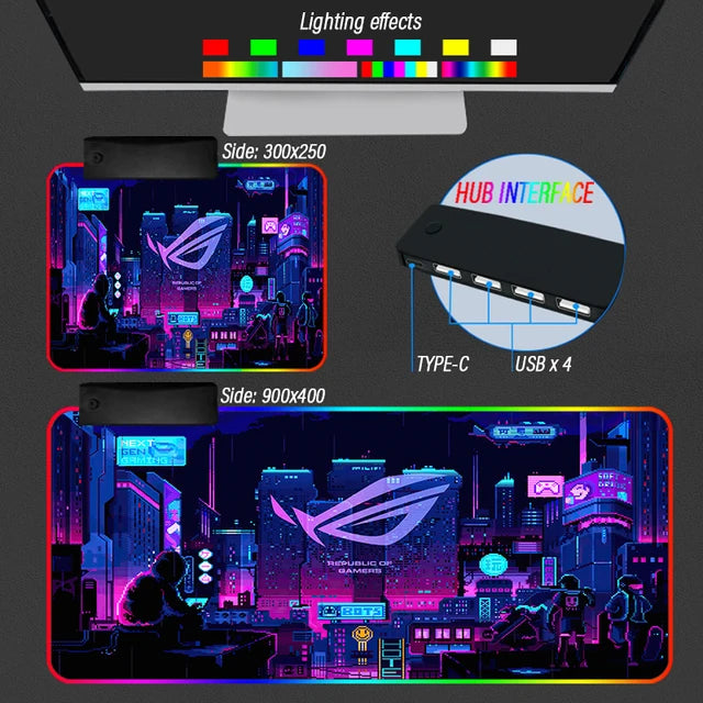 Extension Republic of Gamers Mouse Pad ROG Desk Rug Rigid Carpet Non-Slip RGB Backlight Luminous 4 USB Type C HUB Custom Mat