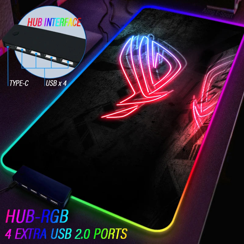 Extension Republic of Gamers Mouse Pad ROG Desk Rug Rigid Carpet Non-Slip RGB Backlight Luminous 4 USB Type C HUB Custom Mat