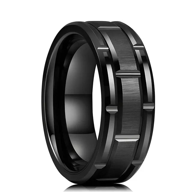 Fashion 8mm Red Groove Beveled Edge Stainless Steel Celtic Dragon Rings for Men Zircon Inlay Carbon Fibre Ring Men Wedding Band