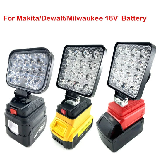 For Makita/Dewalt/Milwaukee 18V Li-ion Battery LED Work Light 3/4 inch Flashlight Portable Emergency Flood Lamp Camping lamp