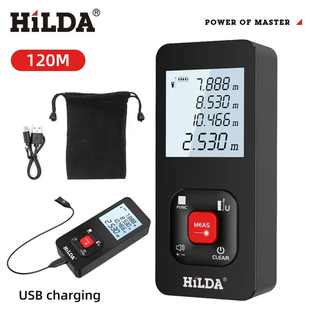 HILDA Laser Distance 50M/100M/120M Rangefinder Profesional Meter Laser Range Finder Ruler Test Tool