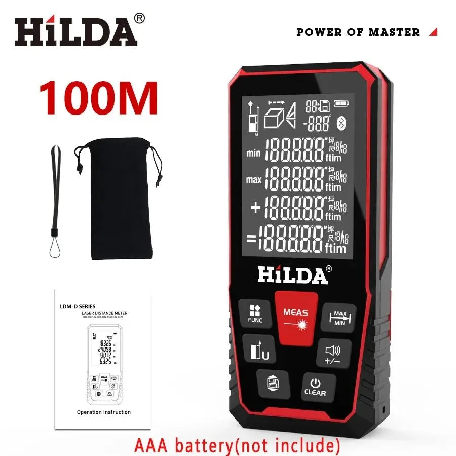 HILDA Laser Distance 50M/100M/120M Rangefinder Profesional Meter Laser Range Finder Ruler Test Tool