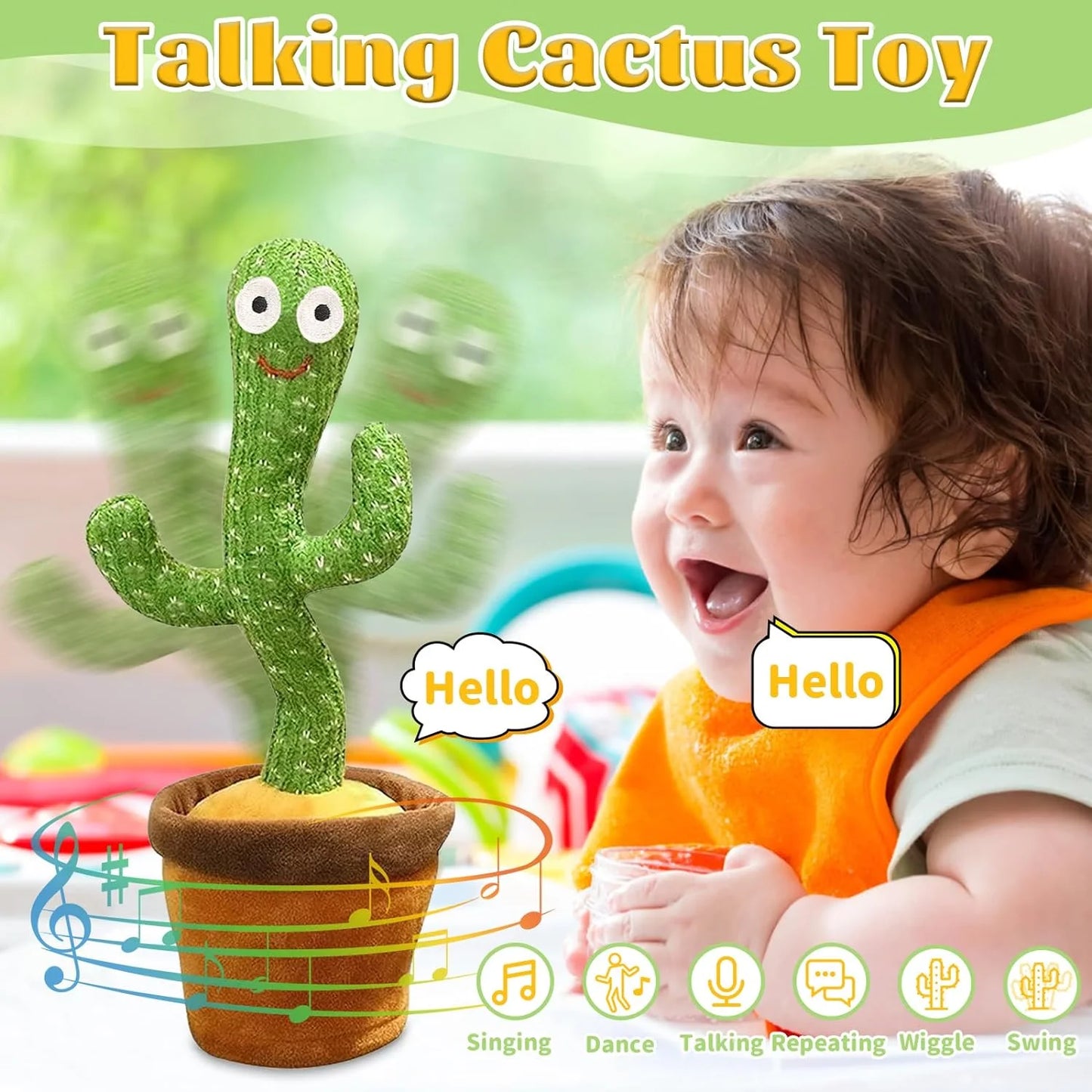 Intelligent Kawaii Cactus Interactive Learning and Musical Toy for Kids to Dance Record and Speak with Fun peluches 	Plush toys