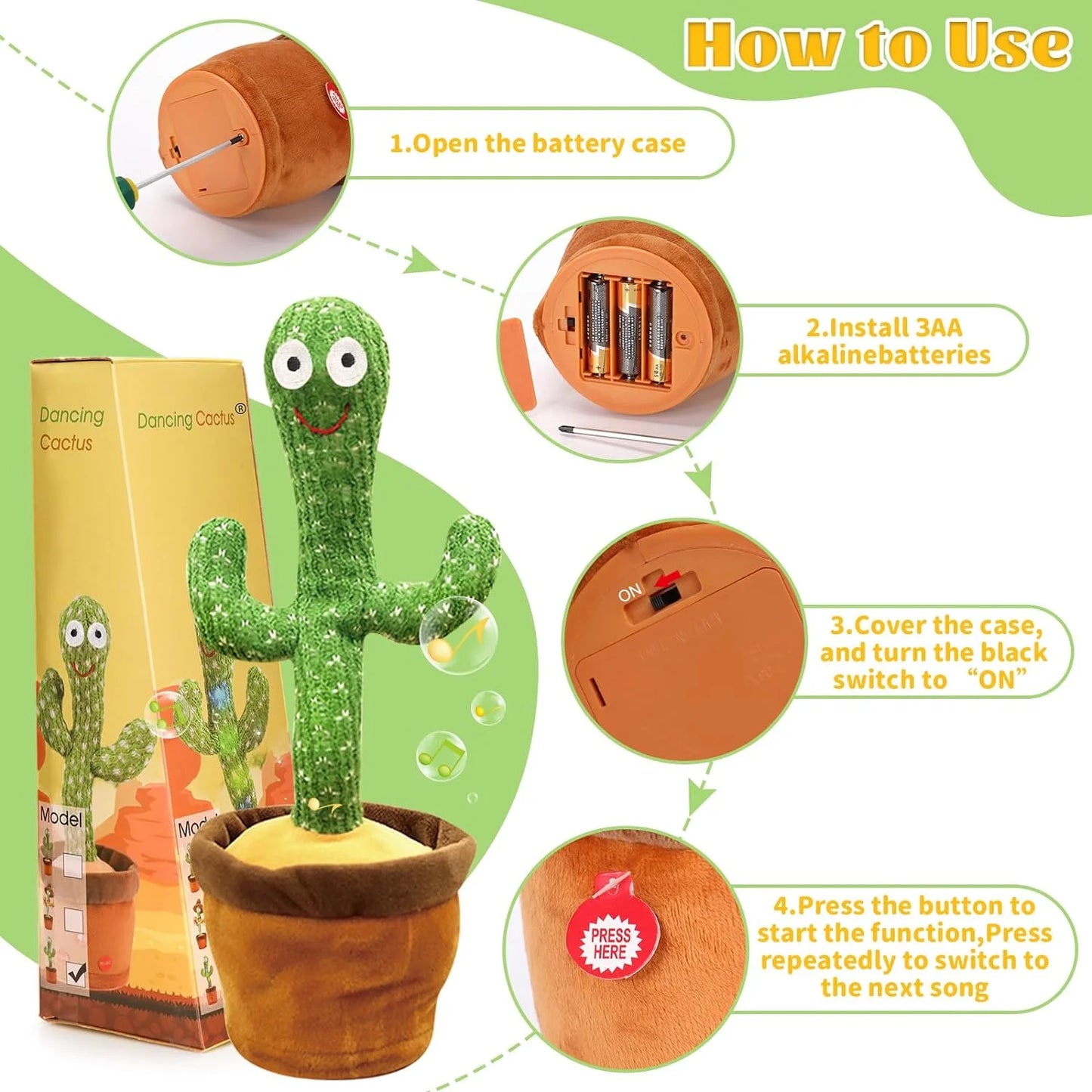 Intelligent Kawaii Cactus Interactive Learning and Musical Toy for Kids to Dance Record and Speak with Fun peluches 	Plush toys