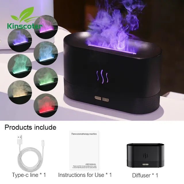 Kinscoter Aroma Diffuser Air Humidifier Ultrasonic Cool Mist Maker Fogger Led Essential Oil Flame Lamp Difusor