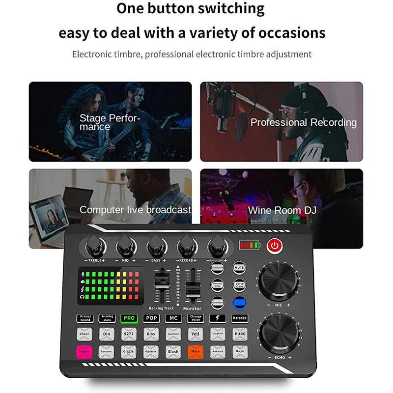 Live Sound Card and Audio Interface with DJ Mixer Effects and Voice Changer,Bluetooth Stereo Audio Mixer,for Youtube Streaming