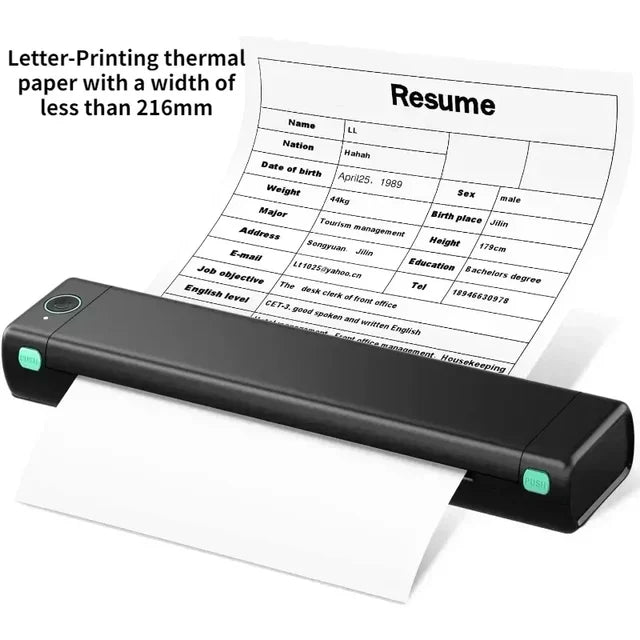 M08F A4 Portable Thermal Printer 8.26"x11.69" A4 Thermal Paper Wireless Mobile Travel Printer Android iOS Laptop Printer