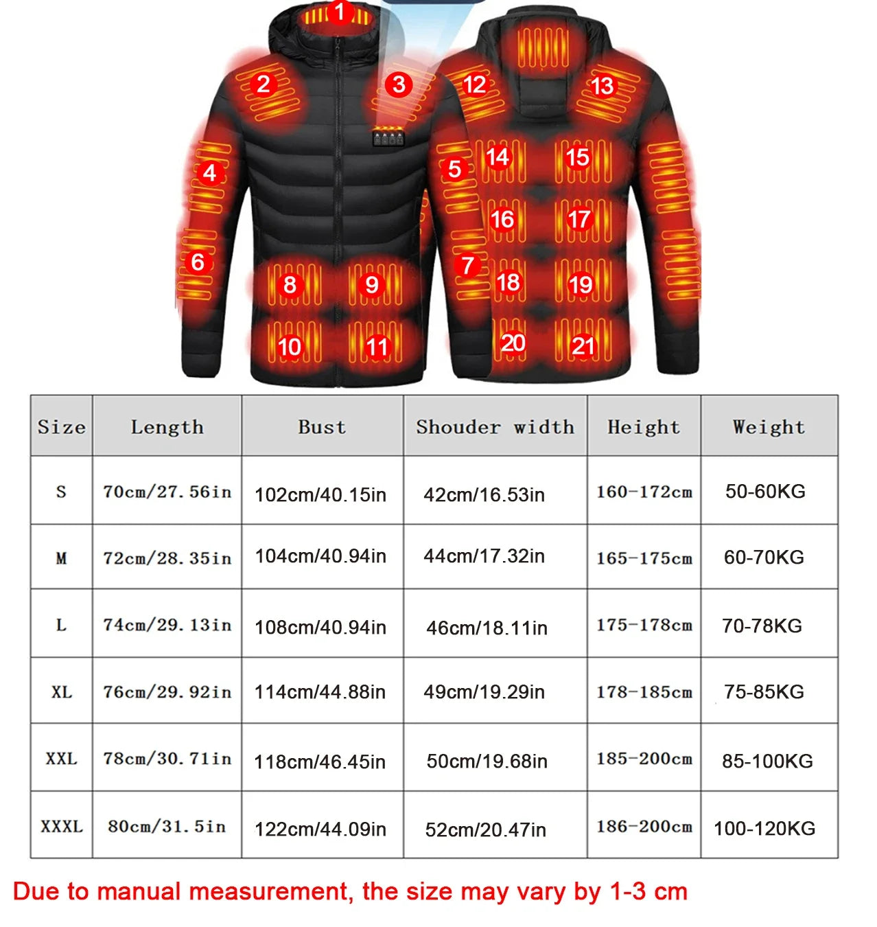 Men 21 Areas Heated Jacket USB Electric Heating Vest For women Winter Outdoor Warm Thermal Coat Parka Jacket NEW Cotton jacket