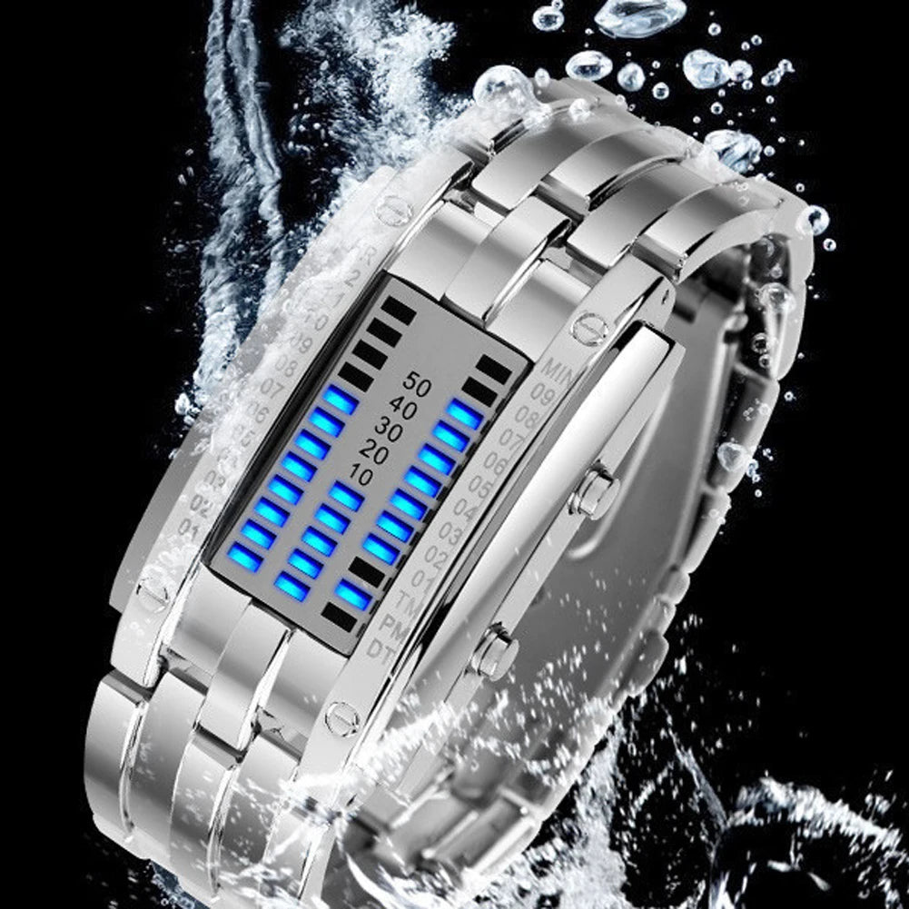 Men Watch Luxury Lover Wristwatch Waterproof Women Stainless Steel Watch Binary Fashion LED Display Male Electronic Sport Watch