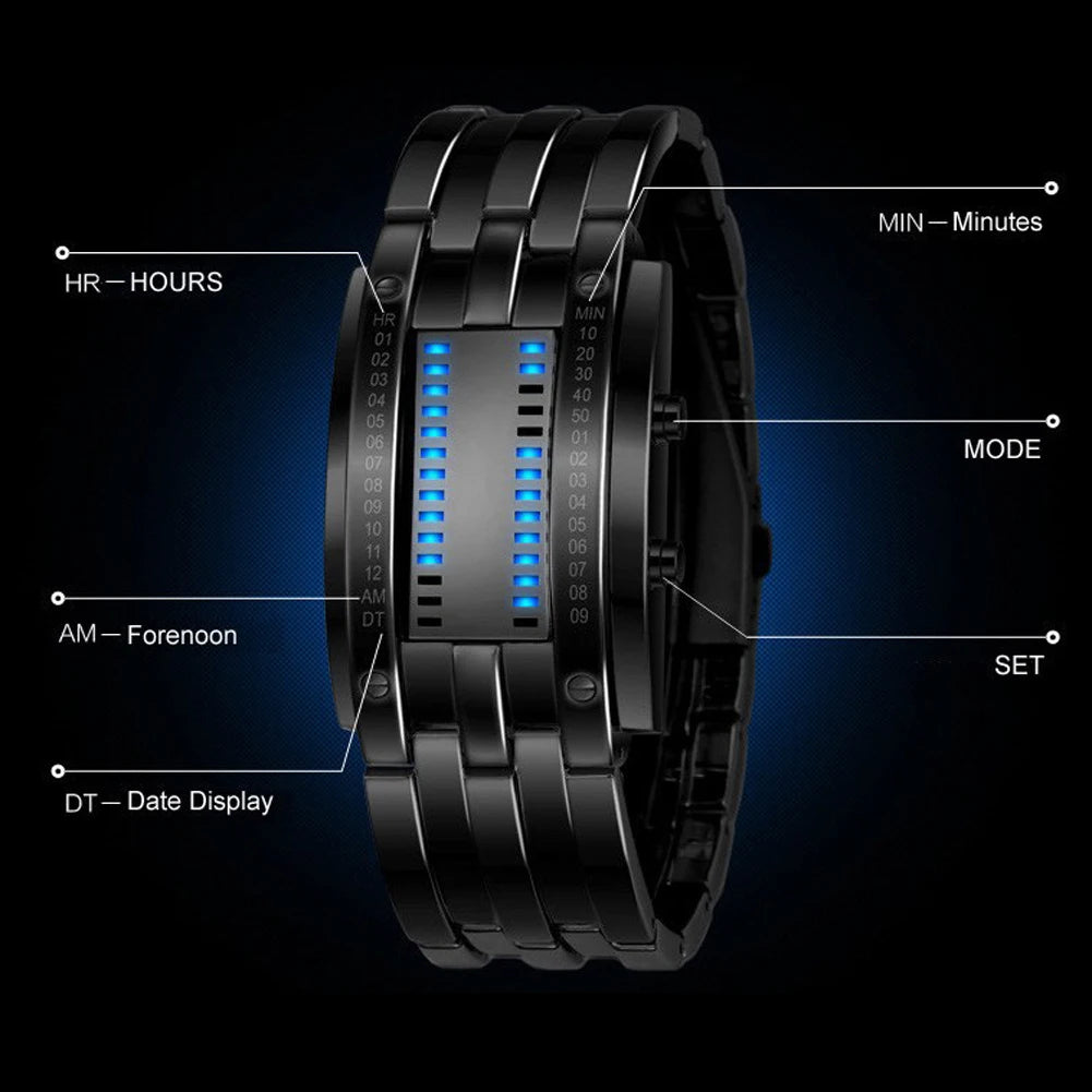 Men Watch Luxury Lover Wristwatch Waterproof Women Stainless Steel Watch Binary Fashion LED Display Male Electronic Sport Watch