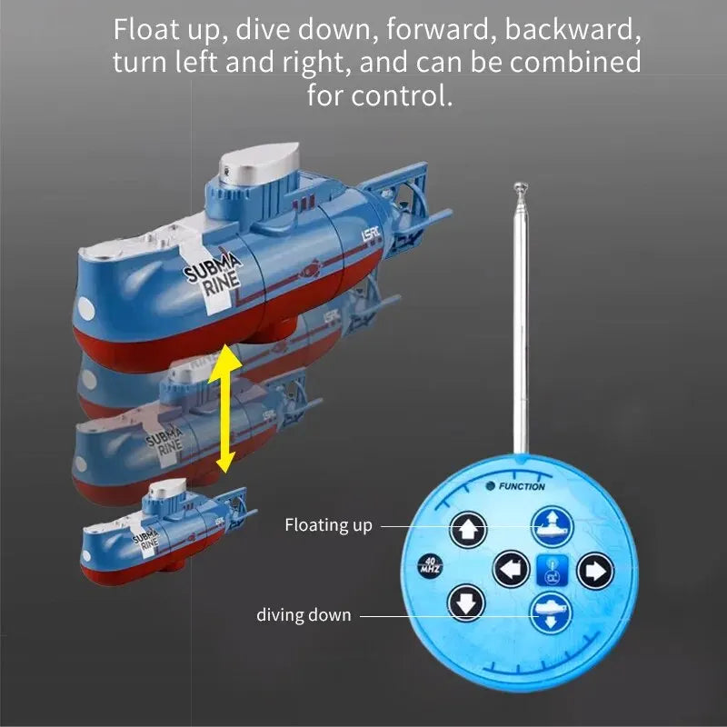 Mini RC Submarine 0.1m/s Speed Remote Control Boat Waterproof Diving Toy Simulation Model Gift for Kids Boys Girls