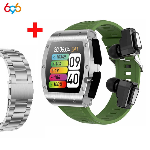 New 2 In 1 Headset Blue Tooth Call Smart Watch 1.91" Sports Fitness Waterproof HIFI Noise Reduction Earphone Music Smartwatch