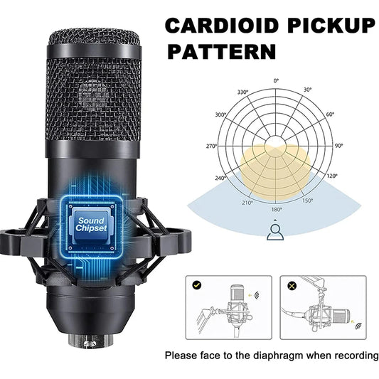 New BM800 Microphone Kits with Live Sound Card(Optional),Suspension Scissor Arm,Shock Mount and Pop Filter for Studio Recording