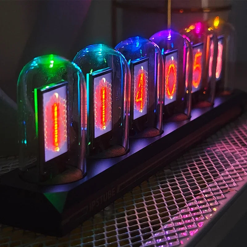 Nixie Tube Clock,RGB DIY Glow Tube Clock,IPS Color Screen Digital Clock,Analog Electronic Nightlights,Gaming Desktop Decoration