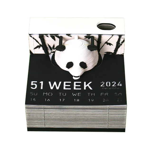 Omoshiroi Block 3D Notepad 3D Art Calendar 2024 Panda Memo Pad Kawaii 3D Sticky Note Blocks 3D Note Paper Carving Model Gift