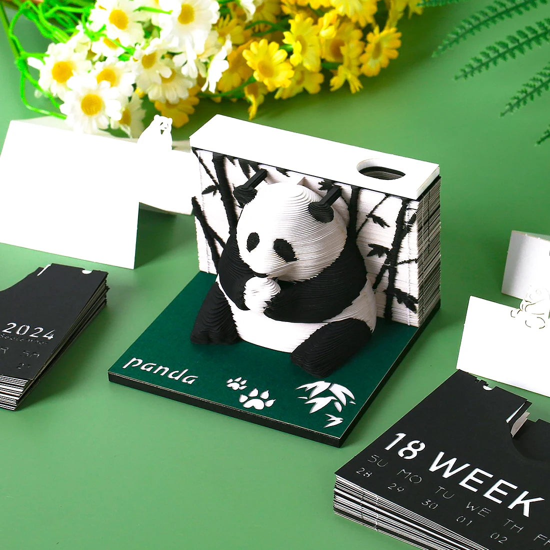 Omoshiroi Block 3D Notepad 3D Art Calendar 2024 Panda Memo Pad Kawaii 3D Sticky Note Blocks 3D Note Paper Carving Model Gift