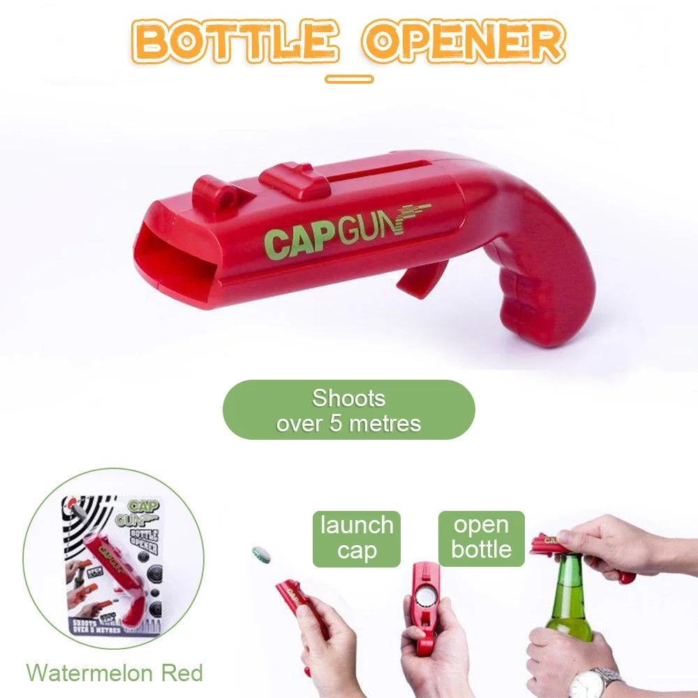 Portable Cap Gun Creative Flying Cap Launcher Bottle Beer Opener Bar Tool Drink Opening Gun Shaped Bottle Lids Bottle Opener